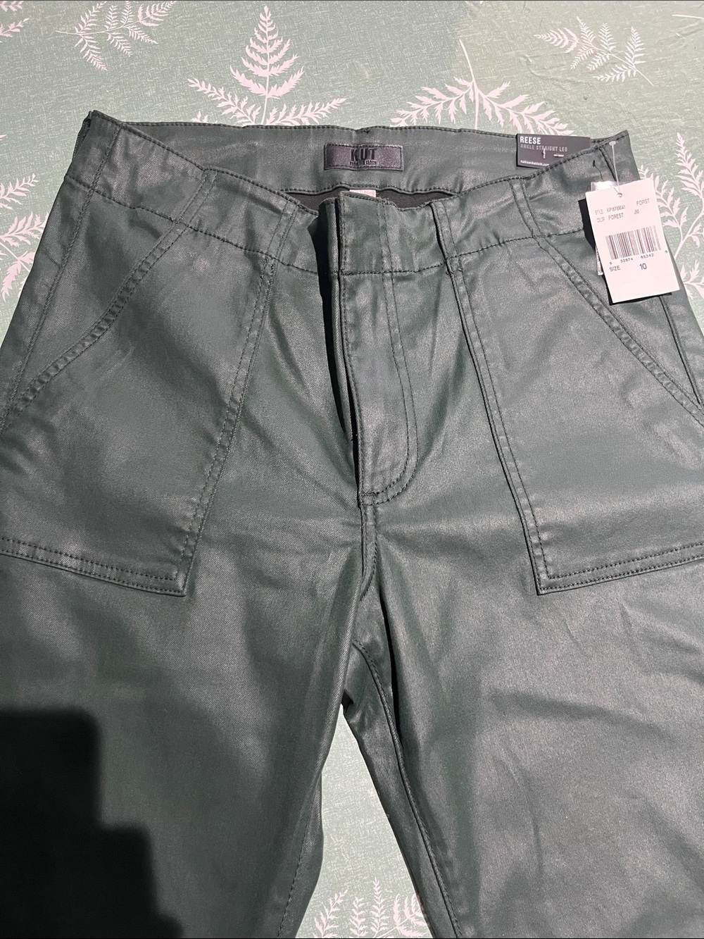Kut from the Kloth Green Faux-Leather Straight Leg Pants NWT